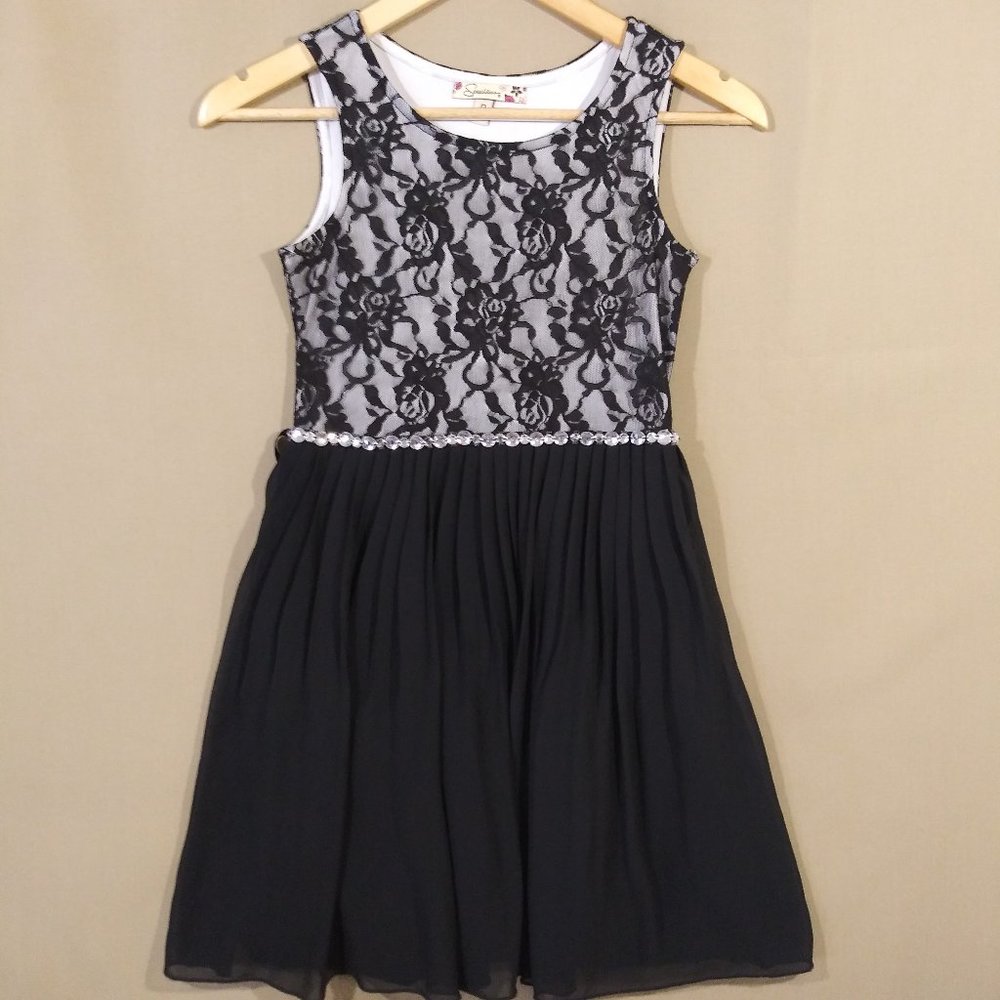🌹 Speechless Girls White and Black Rose Lace Dress - Size 12